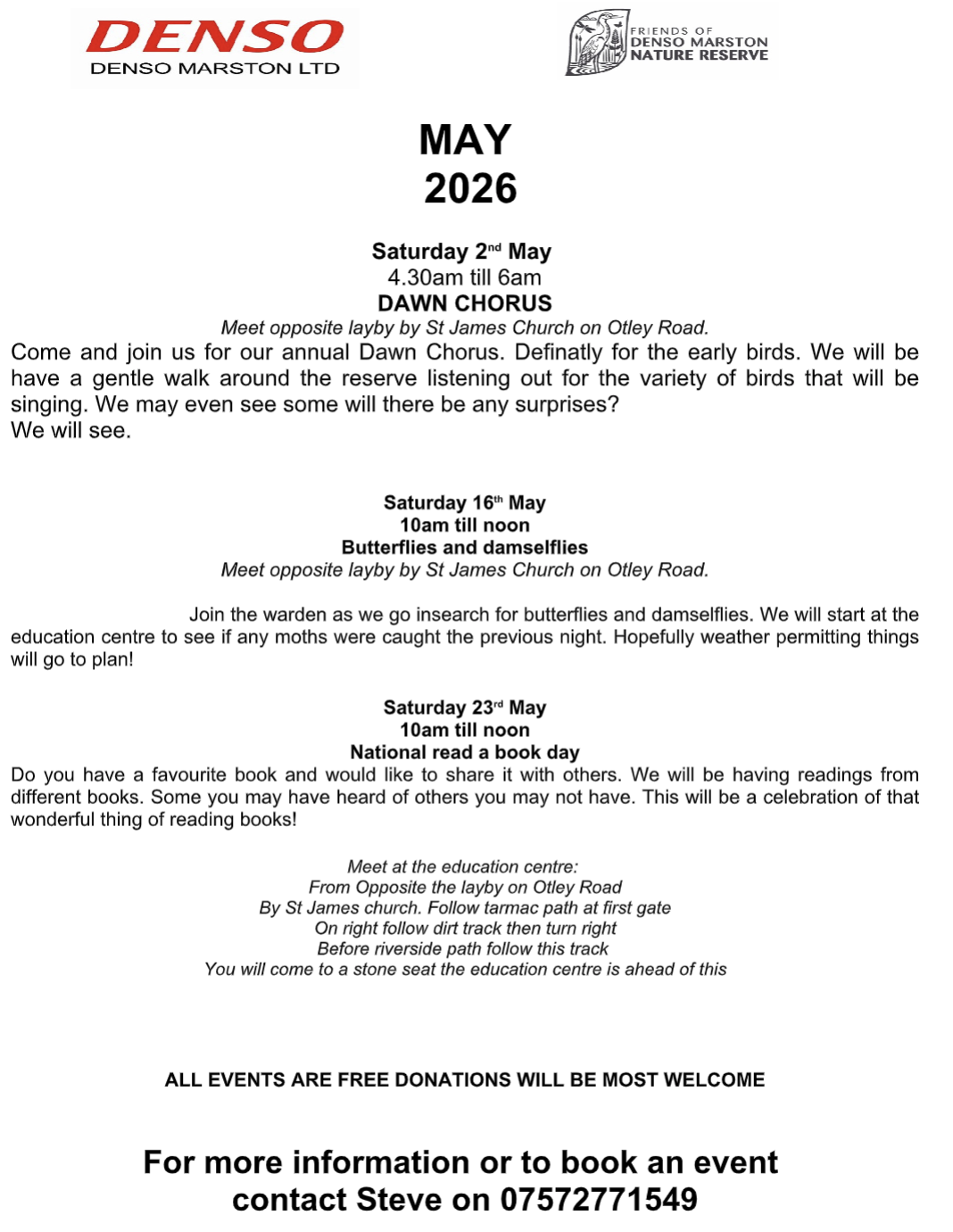 Upcoming events at Denso Marston Nature Reserve