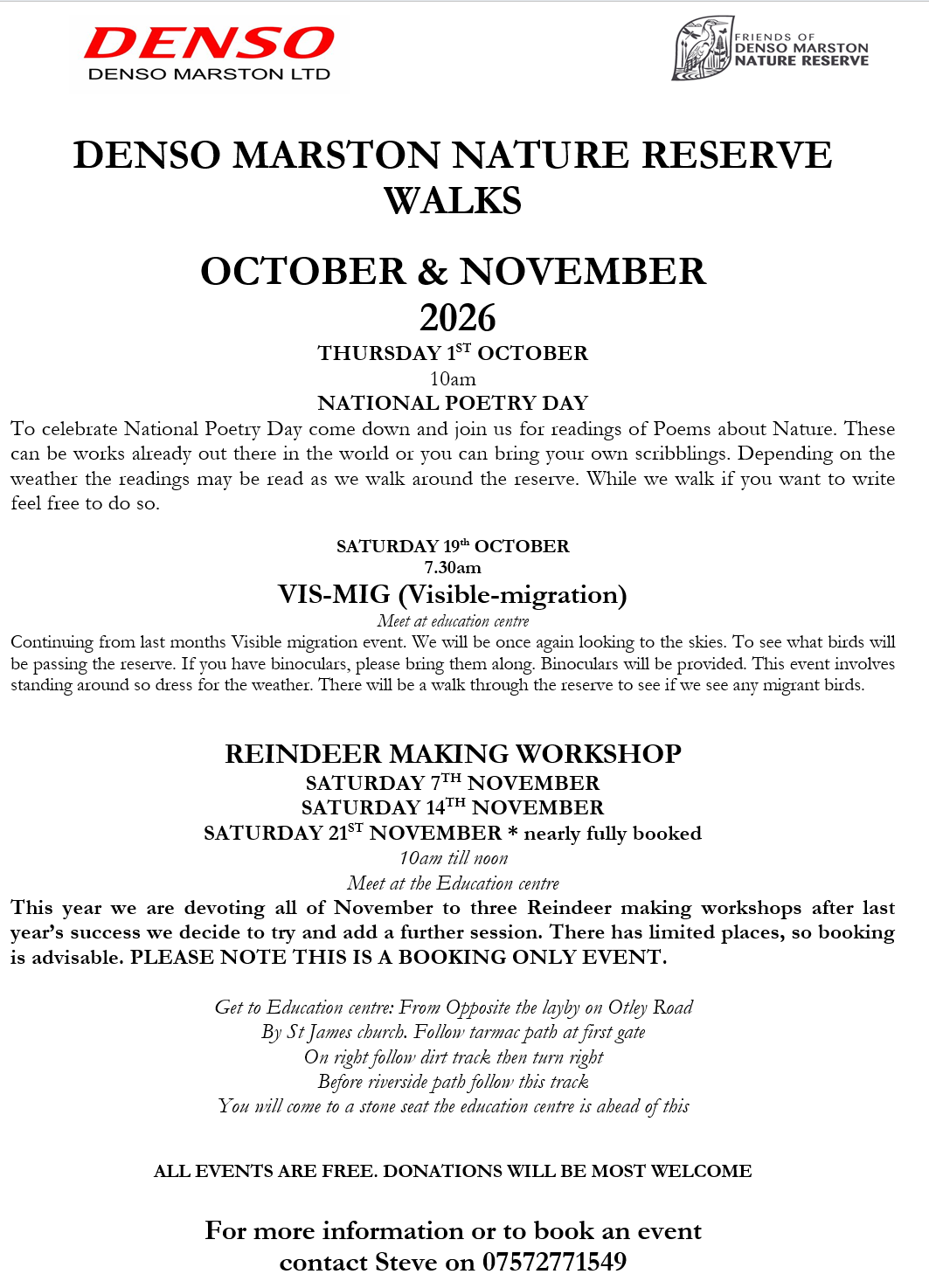 Upcoming events at Denso Marston Nature Reserve